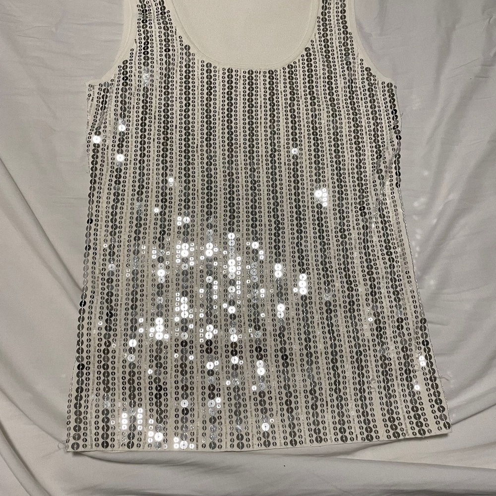 Ann Taylor Loft White and Silver sequin tank top xs